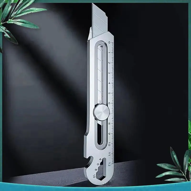 (NEW) 6 In 1 Multifunction Stainless Steel Utility Knife Tail Break Design/Ruler/Bottle Opener Retractable Box Cutter