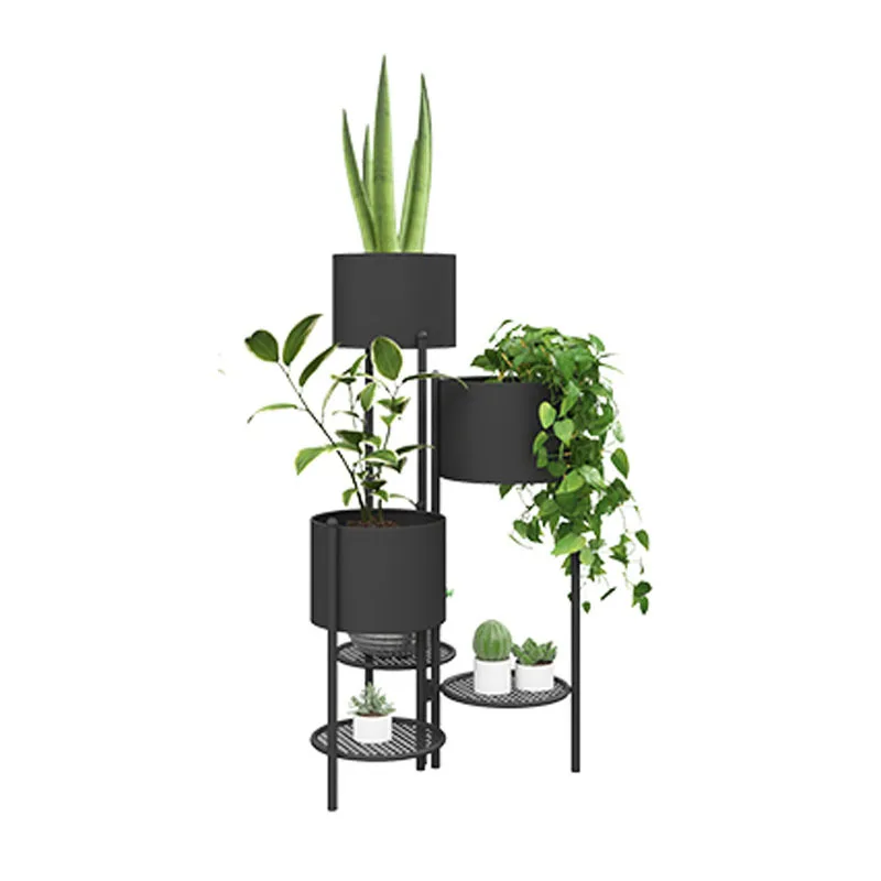 Nordic Wrought Iron Flower Stand Living Room Floorstanding Foldable Green Plant Rack Threelayer Integrated Metal Shelf