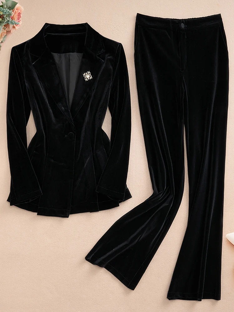 

Pure Color Velvet Short Suit Set for Women Autumn Spring New Style Large Size Two-Piece Suit Commute Style Slim Fit Long Sleeve