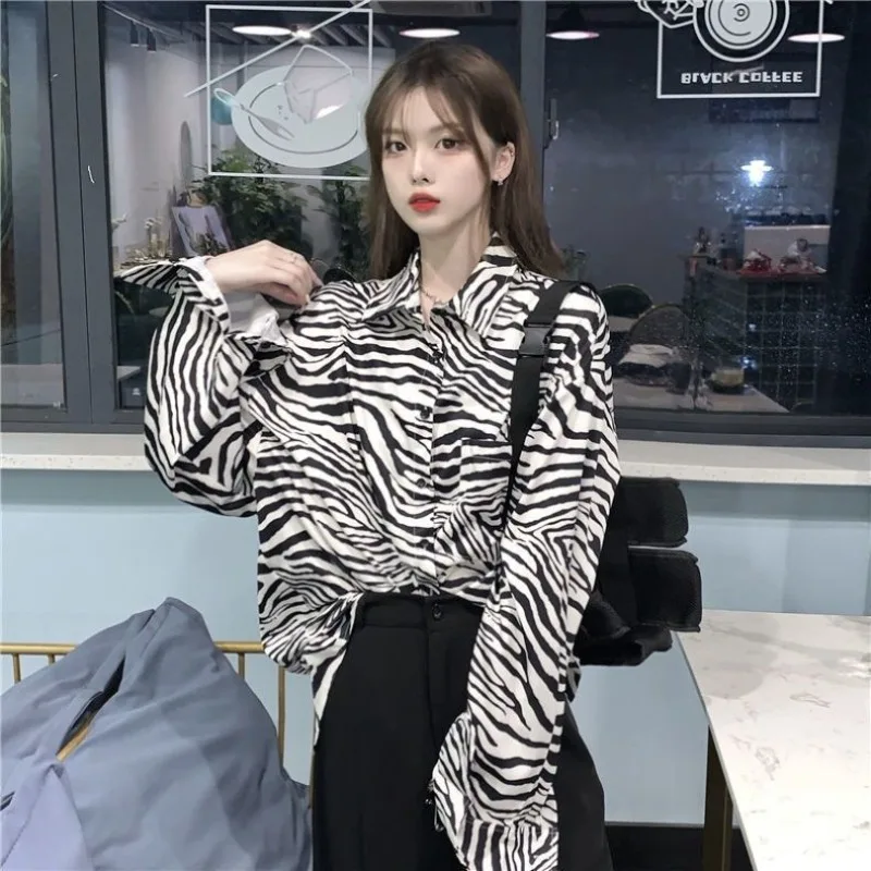 ربيع الخريف الساخن بيع فضفاضة ومريحة زيبرا طباعة تنوعا النسخة الكورية الرجعية بسيطة عارضة التخسيس في الهواء الطلق أعلى #6