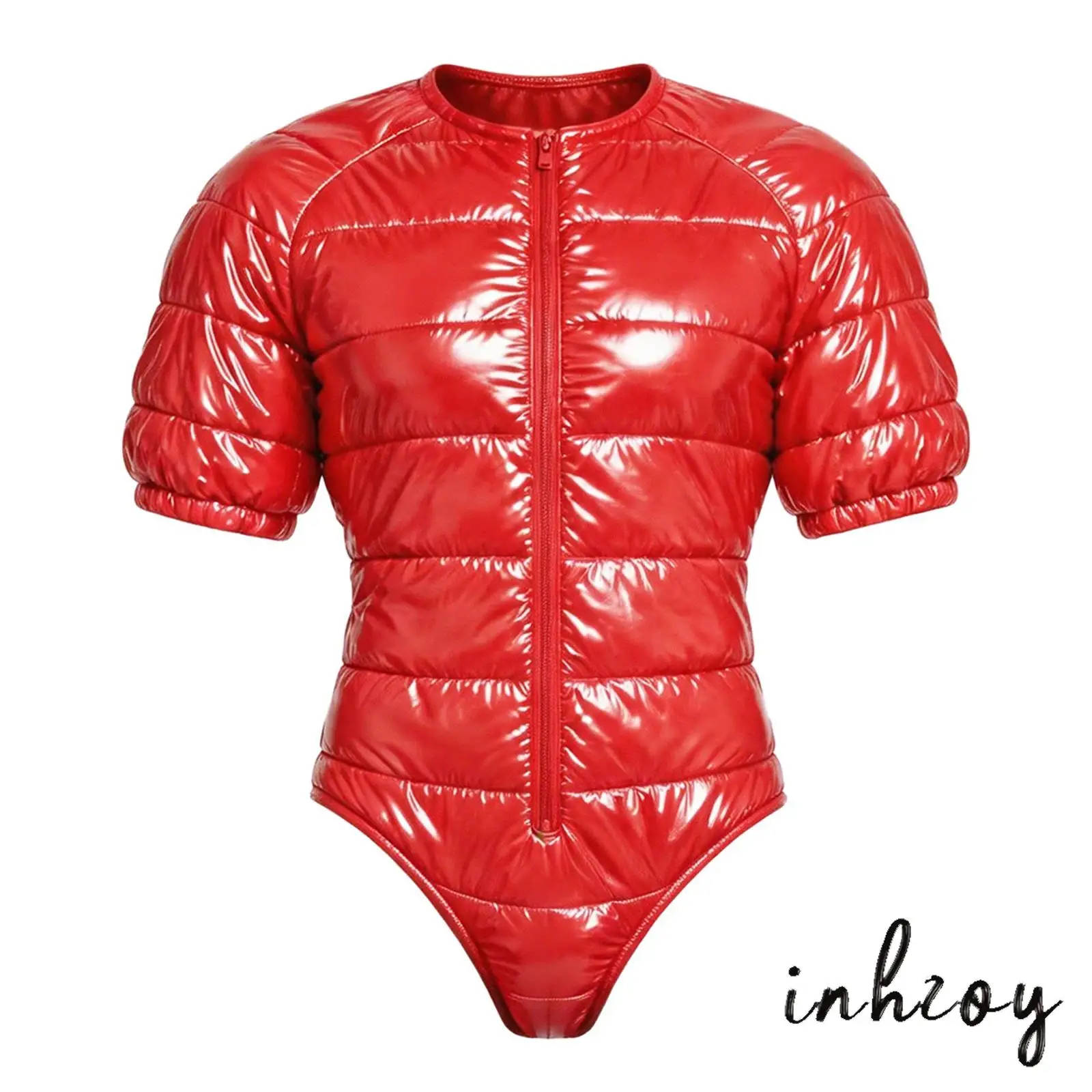 Men Water Resistant Padded Bodysuit Zipper Front Round Neck Short Sleeve Leotard for Outdoor Sports Casual Daily Life