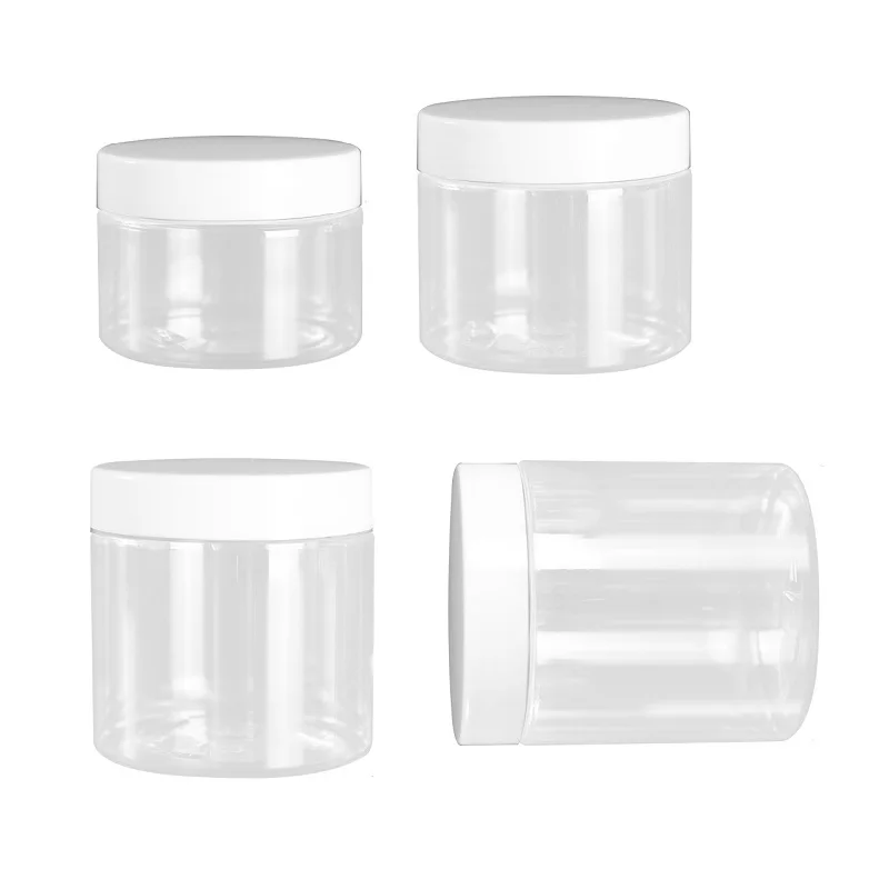 

24Pcs White Lid Cosmetic Container 120ml 150ml 200ml 250ml 68Dia. Refillable Portable Plastic Empty Packing Clear Cream Jars