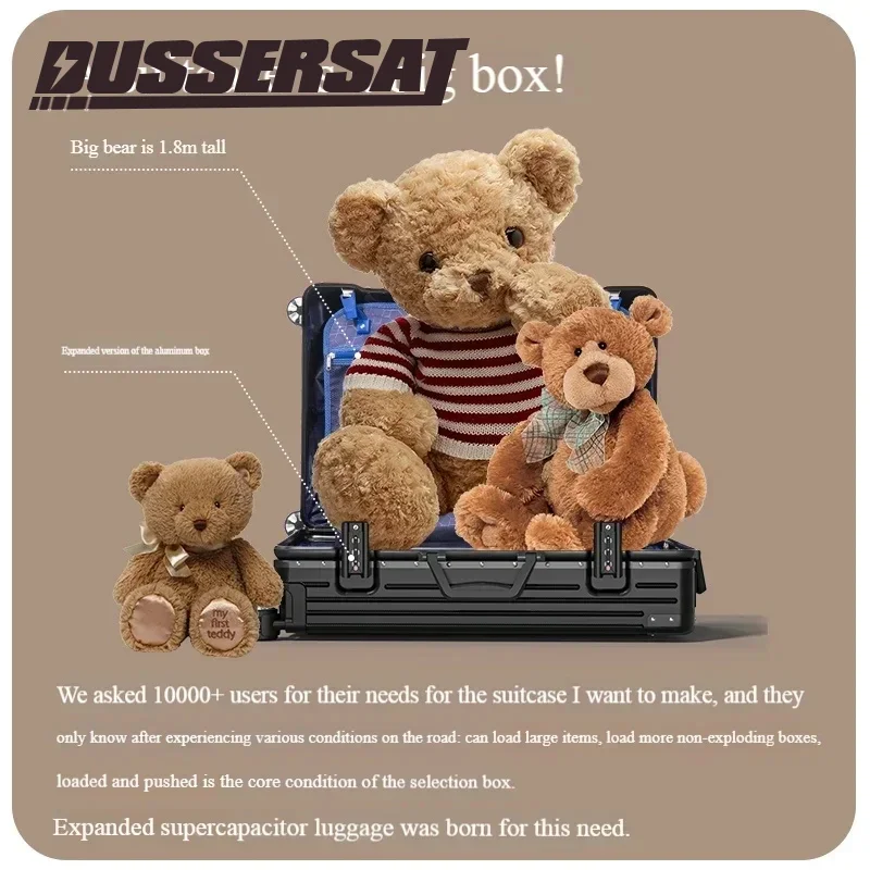 عربة أمتعة مصنوعة من سبائك الألومنيوم والمغنيسيوم بنسبة 100% - محمولة مقاس 20-28 بوصة مع حامل أكواب |   حقيبة سفر خفيفة الوزن