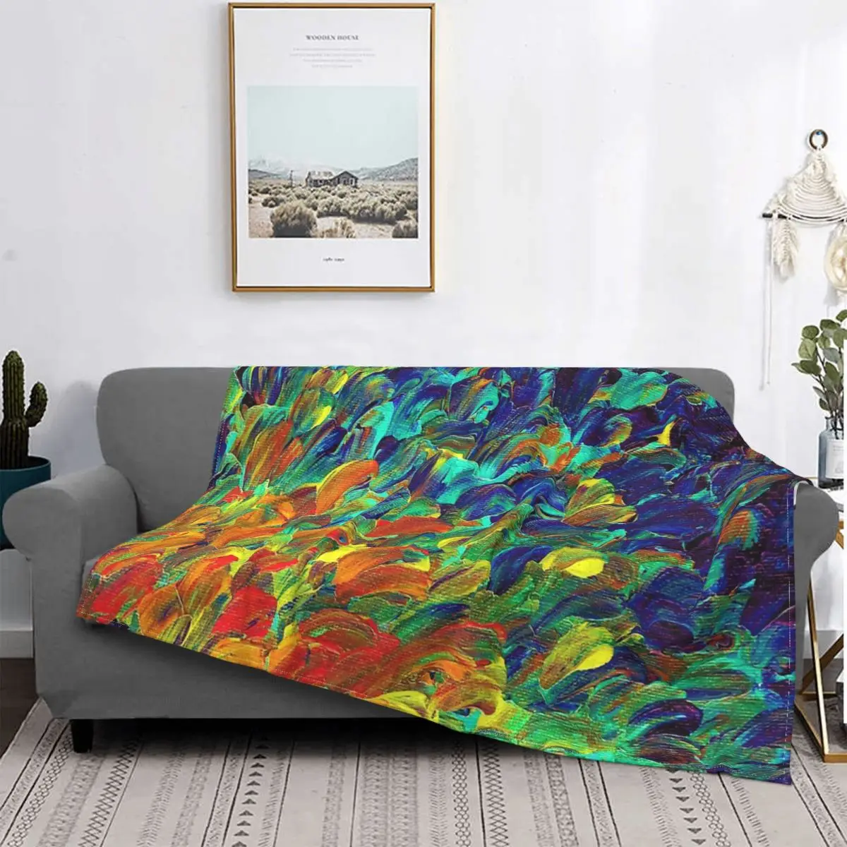 Acrylic Painting Blanket Fleece Velvet Lightweight Thin FOLLOW THE CURRENT Bold Colorful Throw Blankets For bed Plush Thin Quilt