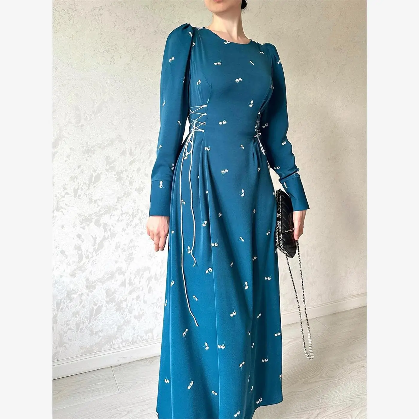 Falda acampanada de cintura alta con estampado floral azul Maxi Dr Design Sense ort Sve round Ne Street Sle Summer Long Dr