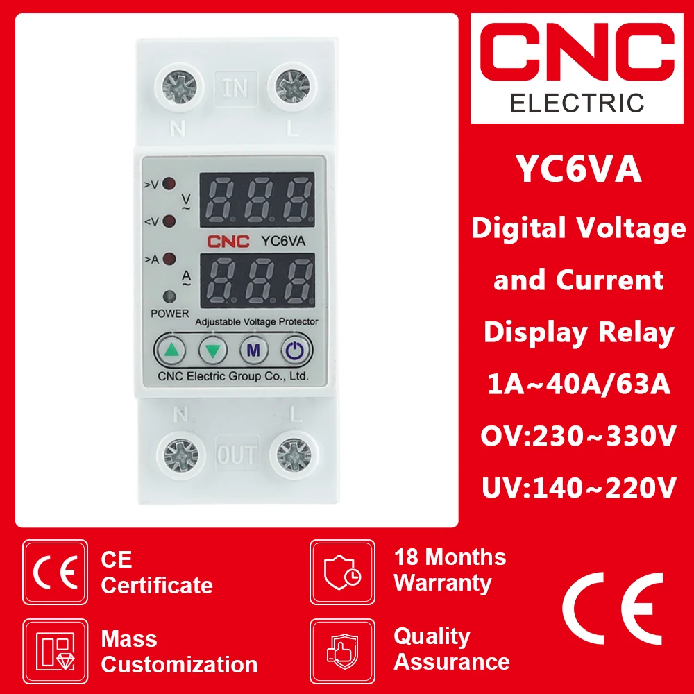 CNC Din Rail Adjustable Digital Dual Display Limit Over Current Protector  Household AC 230V 40A 63A