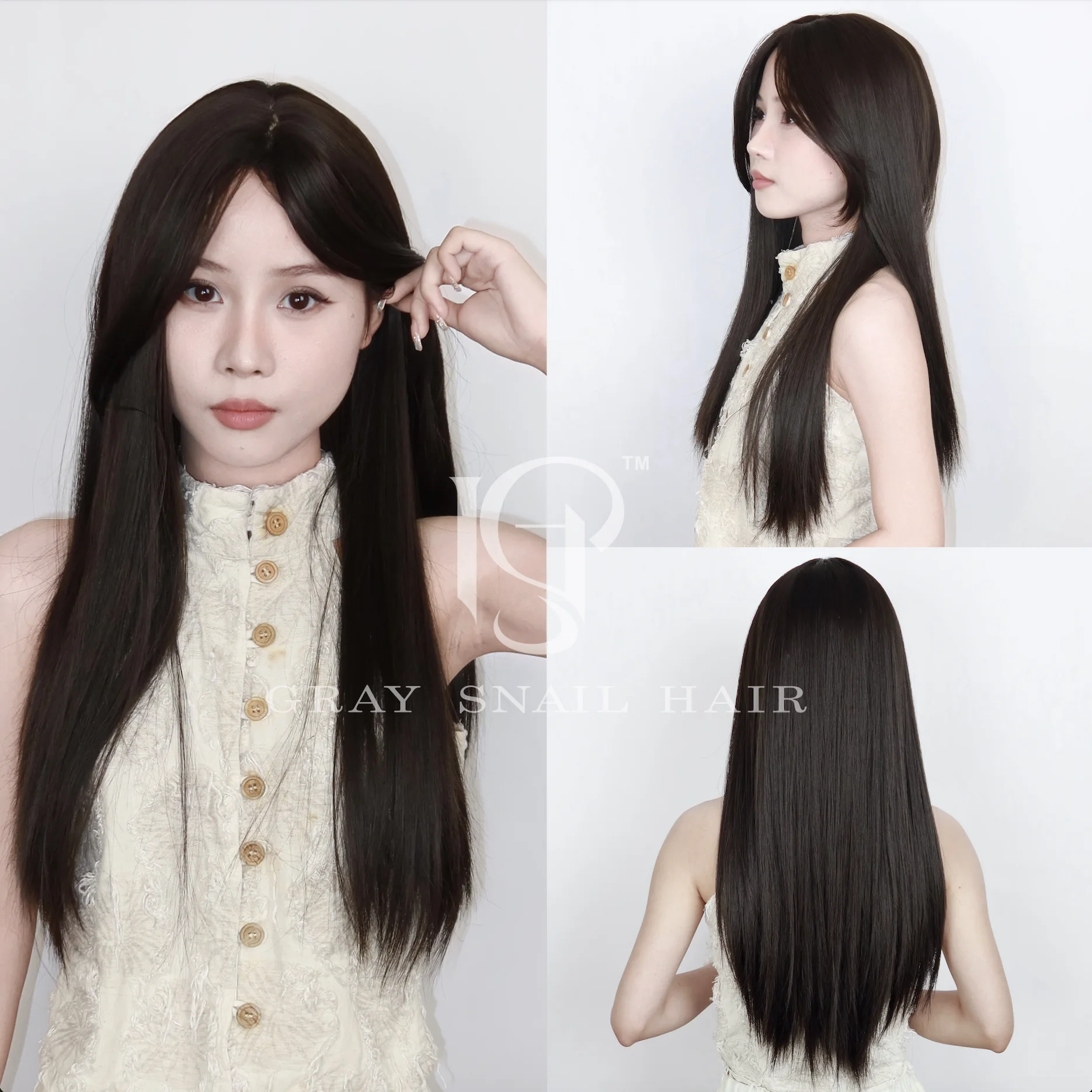 

Black Long Straight Lace Front Wig with Bangs Synthetic High Density Subtle Waves Glueless Natural Hair Heat Resistant for Women