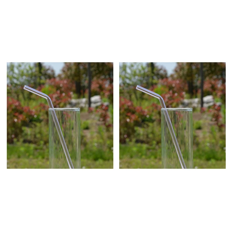 2X 7.08 Inch 8Mm Reusable Bend Glass Drinking Thick Straws Wedding Party Transparent