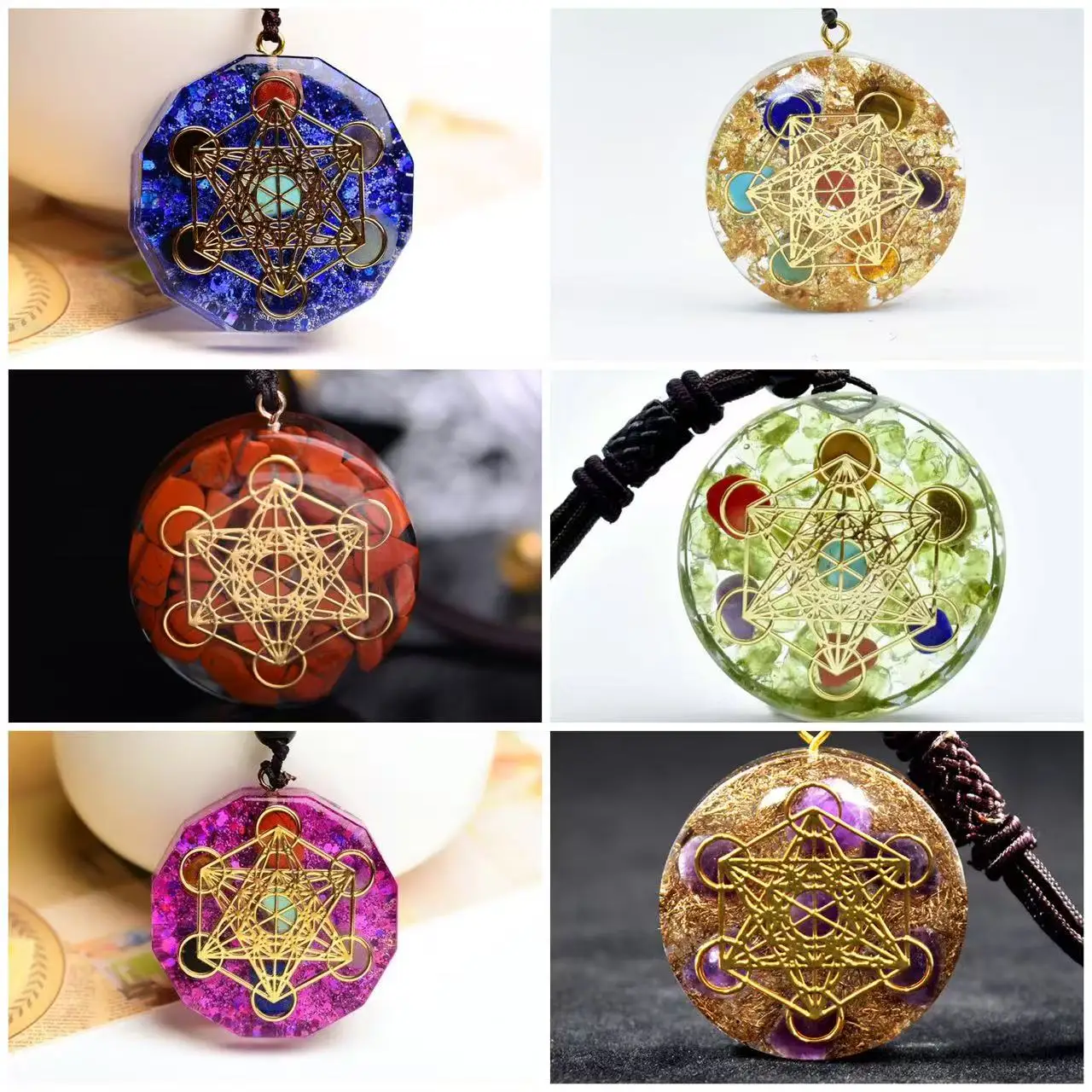 Metatron Cube Orgonite Pendant Necklace Natural Chakra Stone Charms Energy Yoga Healing Reiki Meditation Jewelry Gift for Friend