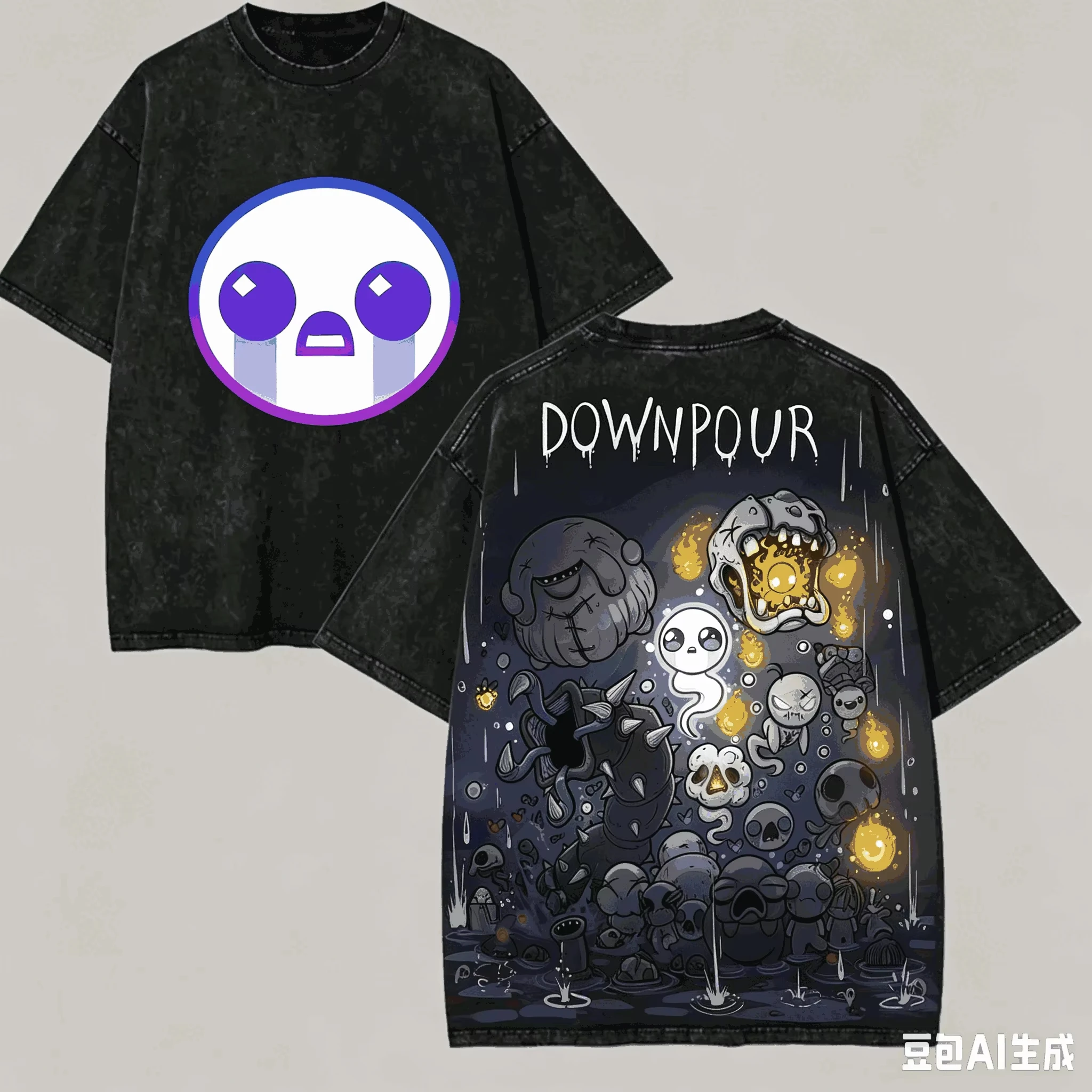 The Binding of Isaac Game Print T-shirt Unisex Vintage Washed Short Sleeve Tee Dark Cartoon Casual Oversized Streetwear Tops