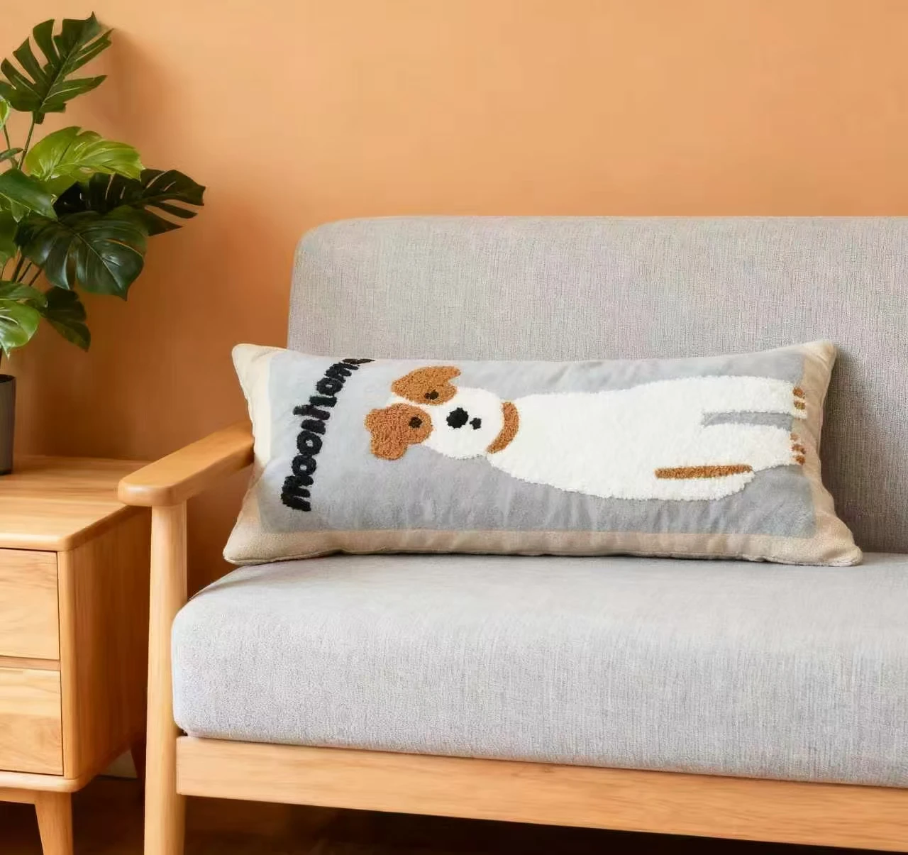 Einfache süße Cartoon-Hund-Stickerei, bequemes Sofakissen, Kopfteil, Kissenbezug, Wohnzimmer, Heimdekoration, waschbar, 45 x 45 cm – Detail 8