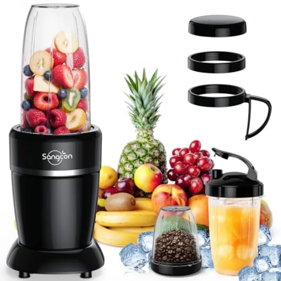 

1000W Smoothie Blender for Kitchen Blenders for Smoothies with 3 Cups (2) Spout Covers (1) Storage Cap (1) To-Go Cap Portable B