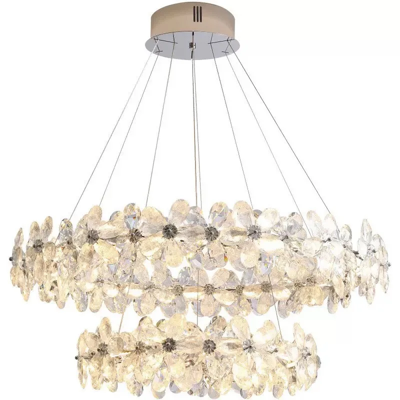 

American-style LED silver ceiling crystal chandelier, suitable for living room and dining room home interior lighting, dimmable