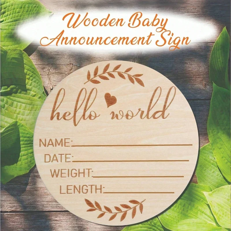 Hello World Sign, Wooden Name Announcement Sign, Birthday Wooden Sign, Birth Announcement Sign For Photo Gift