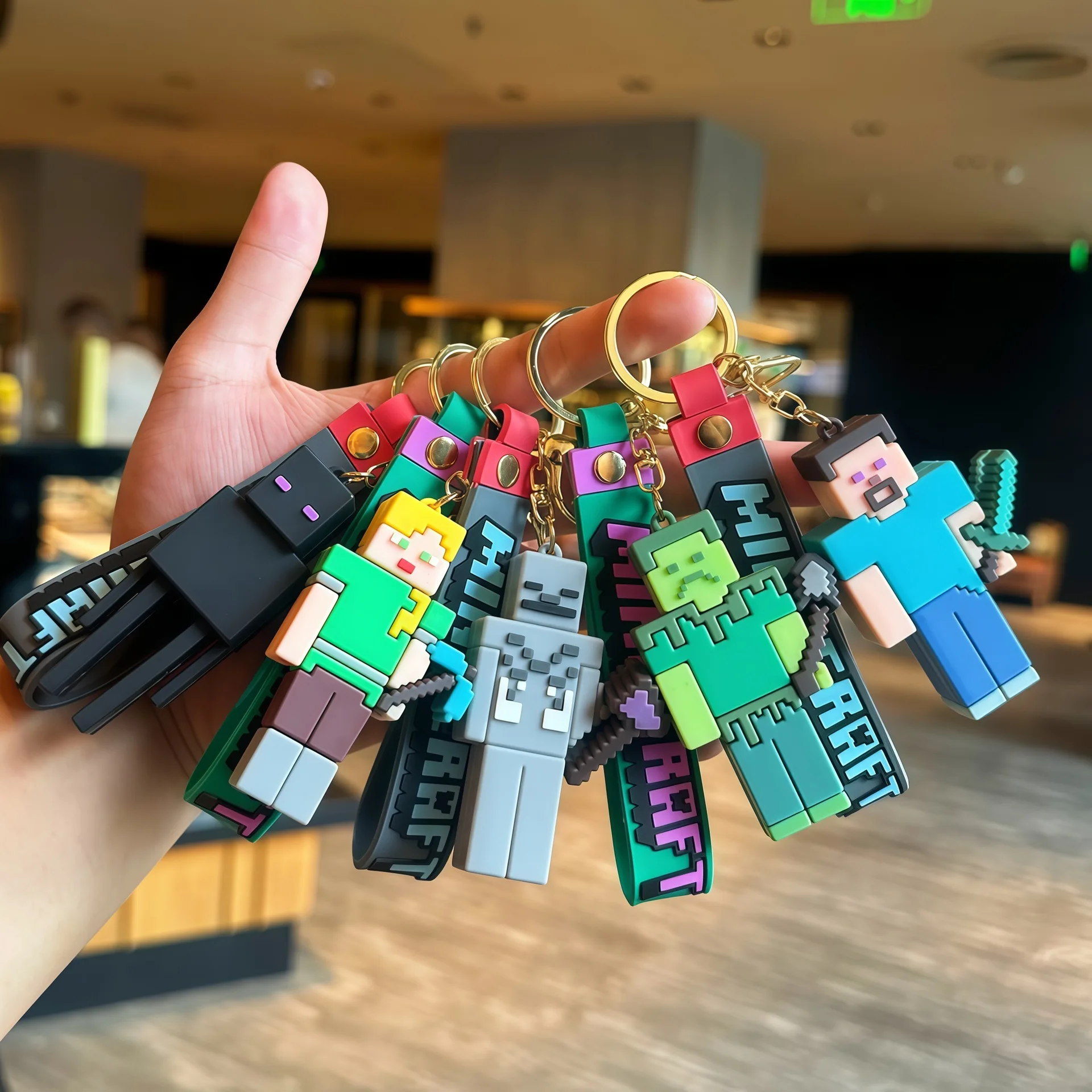 1/6pcs Minecraft Keychain Cartoon Building Blocks Doll Bag Pendant Car Keychain Car Ornament Gift