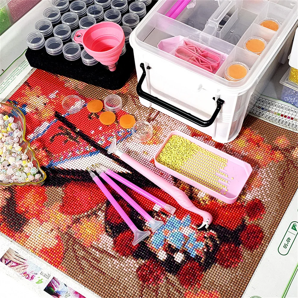 111pcs Diamond Painting Tools Kit with Plastic Storage Box, Trays, Bottles, Tweezers, Pens, Wax, Funnel Accessories