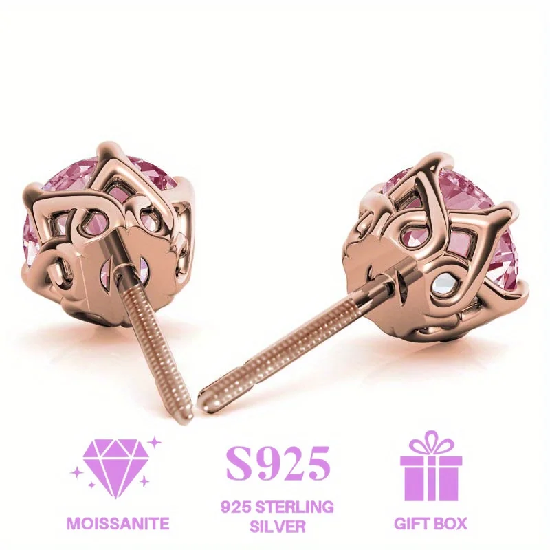 100% مويسانيتي 925 فضي وردي اللون 6 الشق أقراط مطلية بالذهب الوردي أنيقة النساء حفل زفاف هدية عيد ميلاد أقراط #4