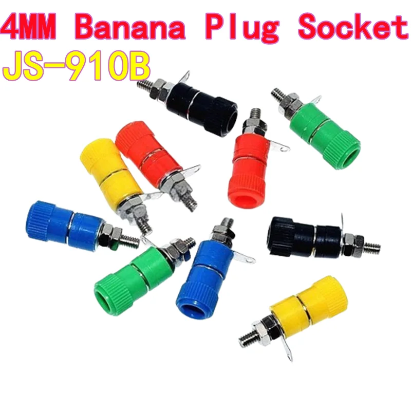 10pcs Terminal Block JS-910B - 4mm Banana Plug Socket Test Socket (Red, Black, Yellow, Blue, Green
