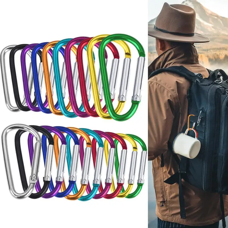 10pcs Colorful Carabiner Keychain Aluminum Alloy D-Ring Buckle Spring Carabiner Snap Hook Clip Keychains Outdoor Camping Fishing