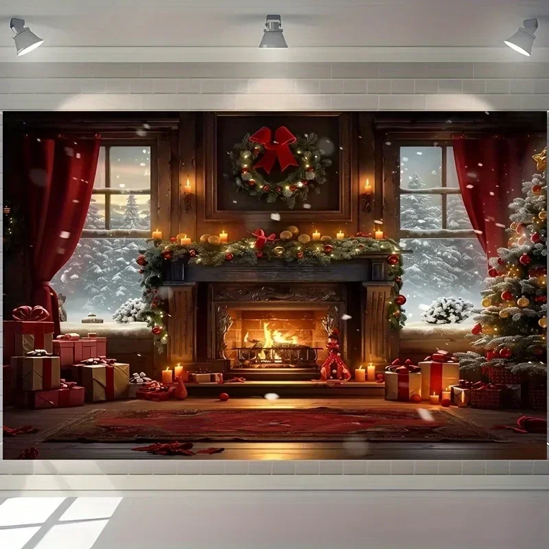 Christmas Day party decoration background cloth stove garland Christmas tree tapestry suitable for home outdoor decoration