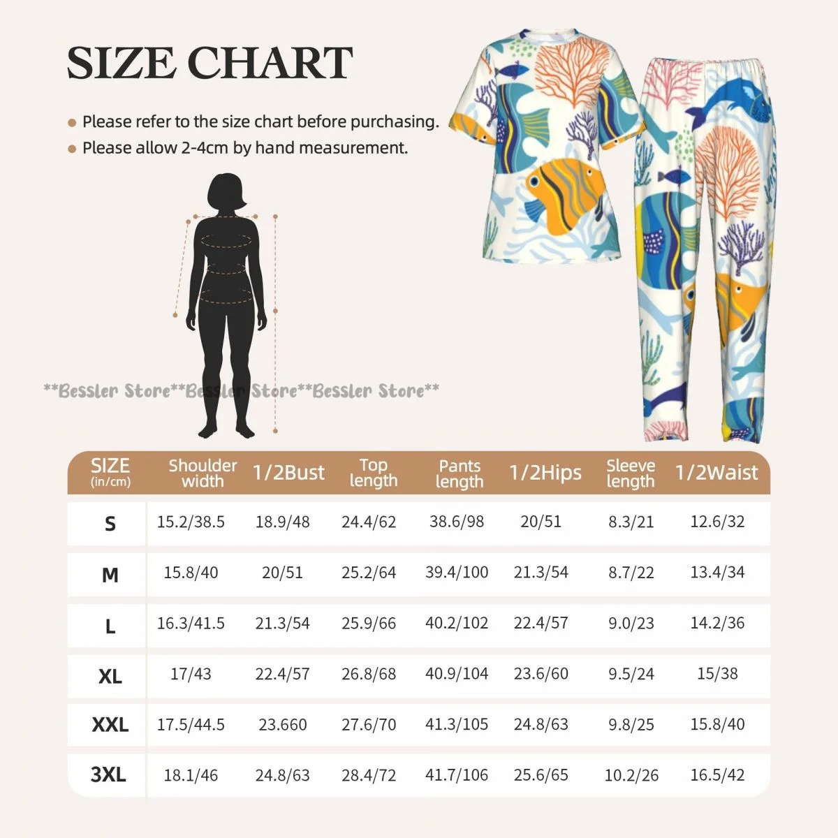 Women's Colorful Fish short sleeve trousers casual pajamas set view 6