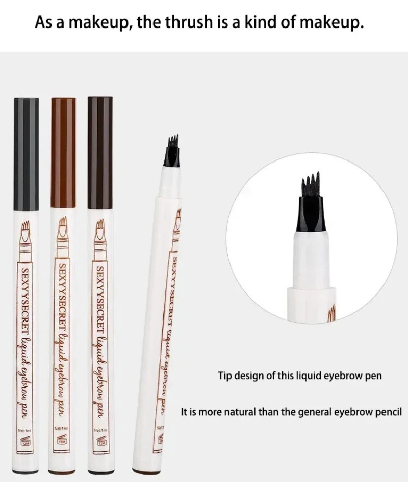 Lápiz de cejas líquido Natural de 4 puntos de alta calidad, maquillaje de 4 tenedores, lápiz de cejas Microblade de larga duración, cosmético marrón oscuro y negro