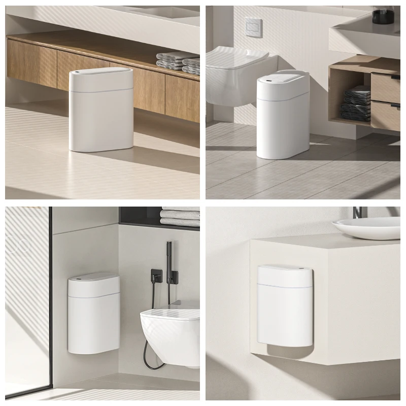 

Кухонное двустороннее автоматическое индукционное мусорное ведро для унитаза с узкими щелями, умное сенсорное мусорное ведро с крышкой, 7/9 л, настенное крепление, домашнее мусорное ведро