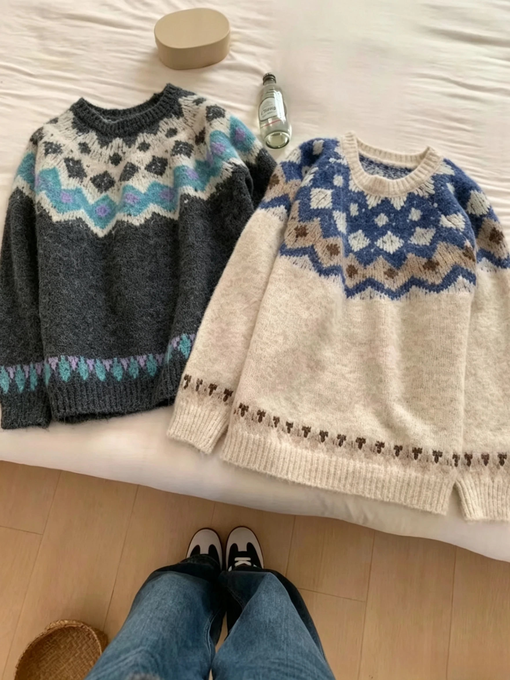 

Soft Cozy Retro Knitted Sweater Women's round Neck Heavy Weave Diamond Patterned Furry Warm Knitwear Casual Comfortable Fit