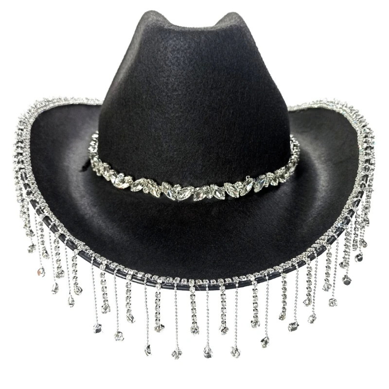 Cowboy Hat with Fringe Glittering Cowgirl Hat Size