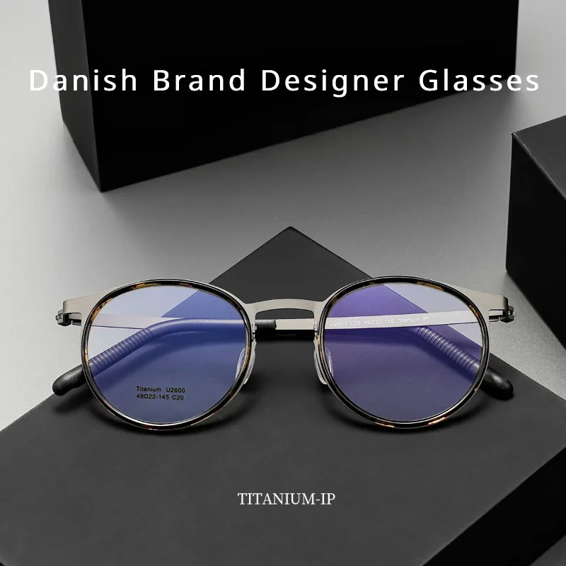 Danish Brand Designer Eyeglasses Frame Men Vintage Round Myopia Glasses Ultra-light IP Plating Pure Titanium Optic Women Eyewear