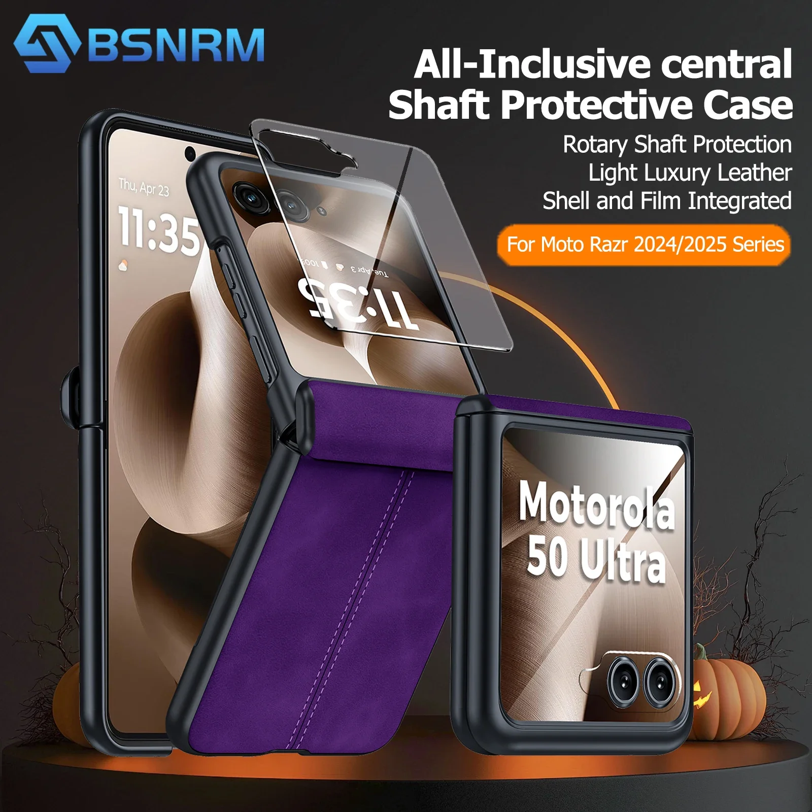 

Подарки на Хэллоуин, с защитой шарниров, ультратонкий матовый противоударный чехол из искусственной кожи для ПК Motorola Razr 50/60 2024, фиолетовый