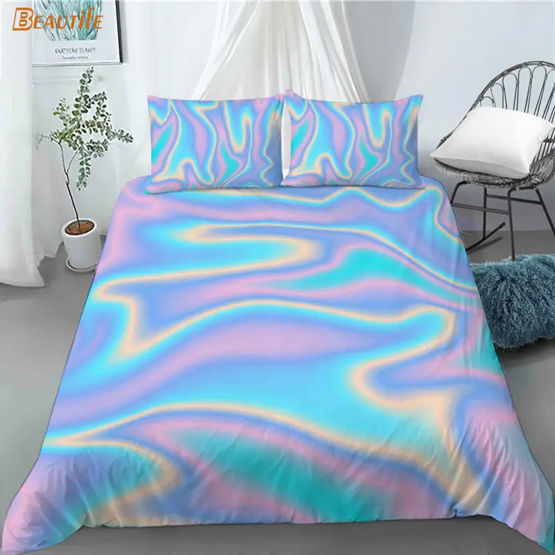 Custom Holographic Backgrounds 3 Pcs Duvet Cover Set Fashion Bedding Sets Comforter Duvet Cover Pillowcase Home Textiles