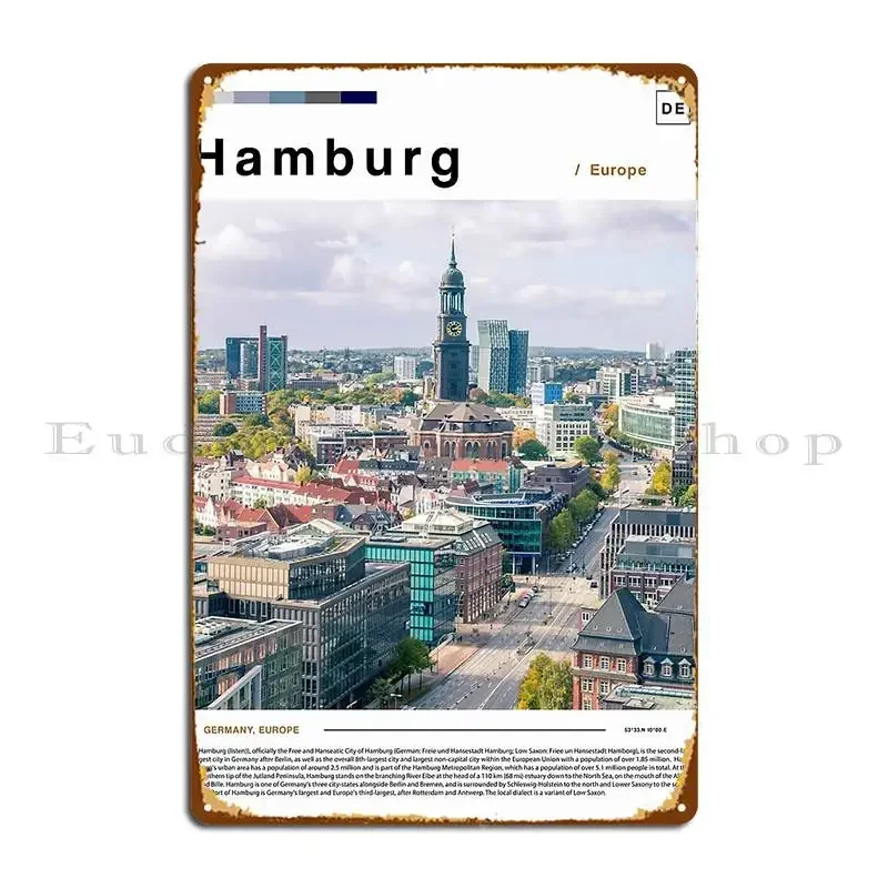 Hamburg Poster Landscape Metal Sign Garage Decoration Designing Poster Designing Garage Tin Sign Poster