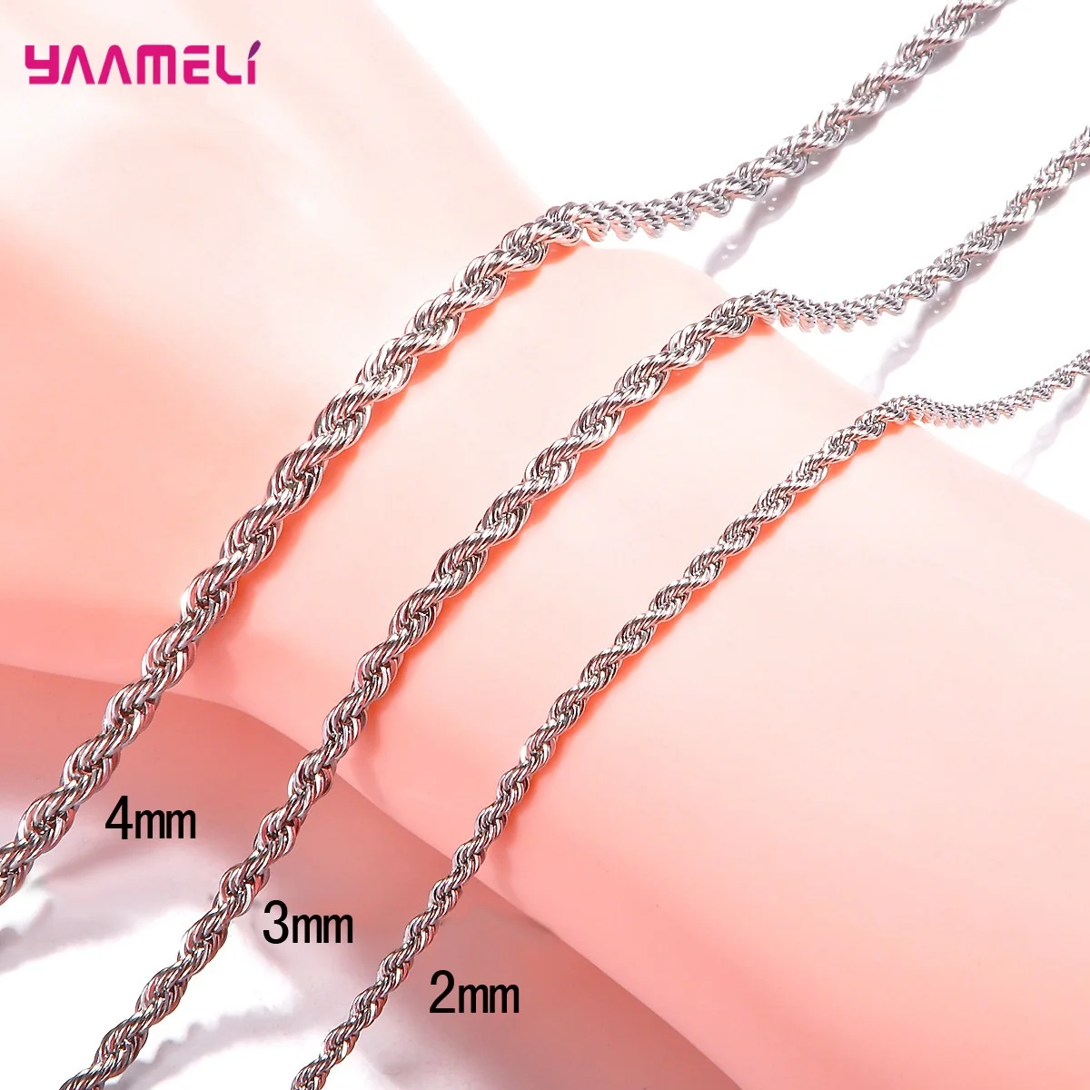 Top Sale Real Pure 925 Sterling Silver Necklace Jewelry Chain for Men Women 2MM 3MM 4MM Width Twisted Rope with Lobster Clasps view 2
