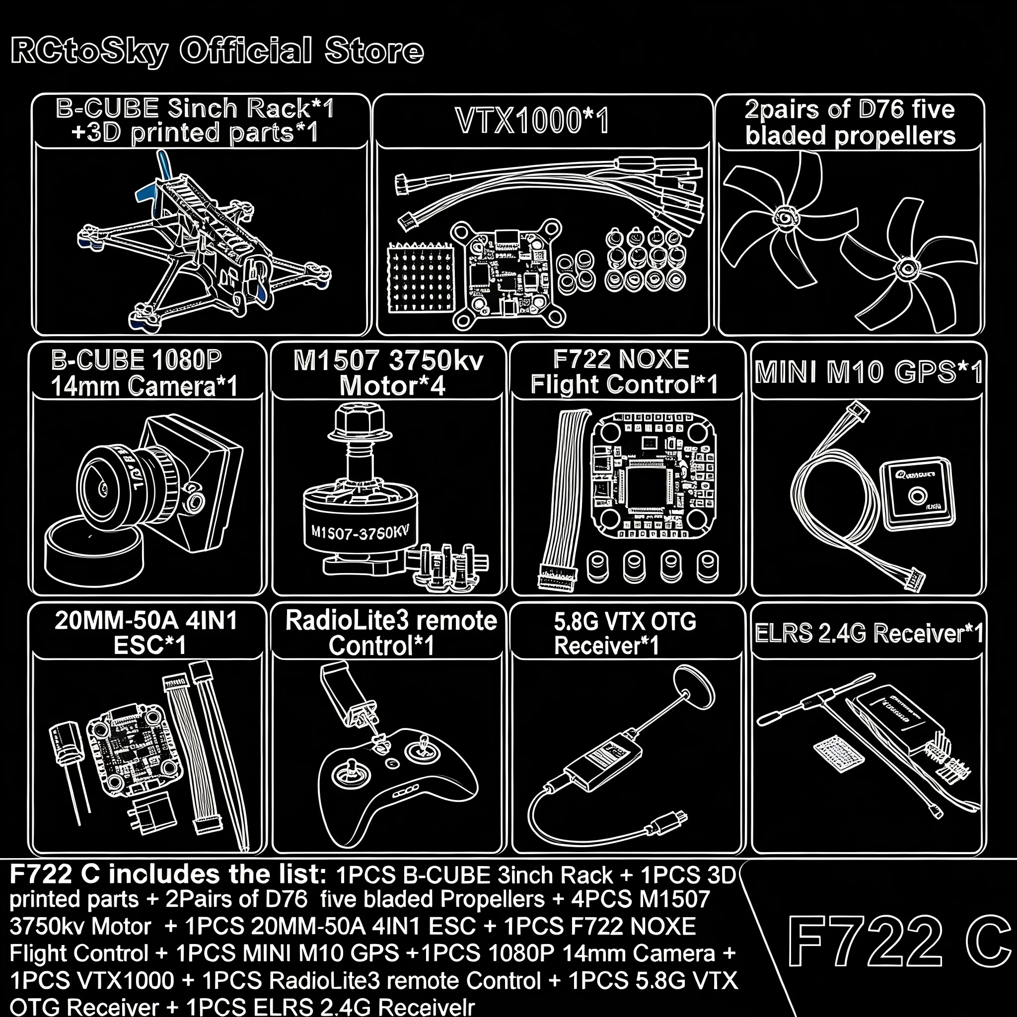 B-CUBE 3inch FPV Drone Frame Kit Carbon Fiber Racing Drone Quadcopter INAV Beatflight F722 F745 Ardupilot Flight Control