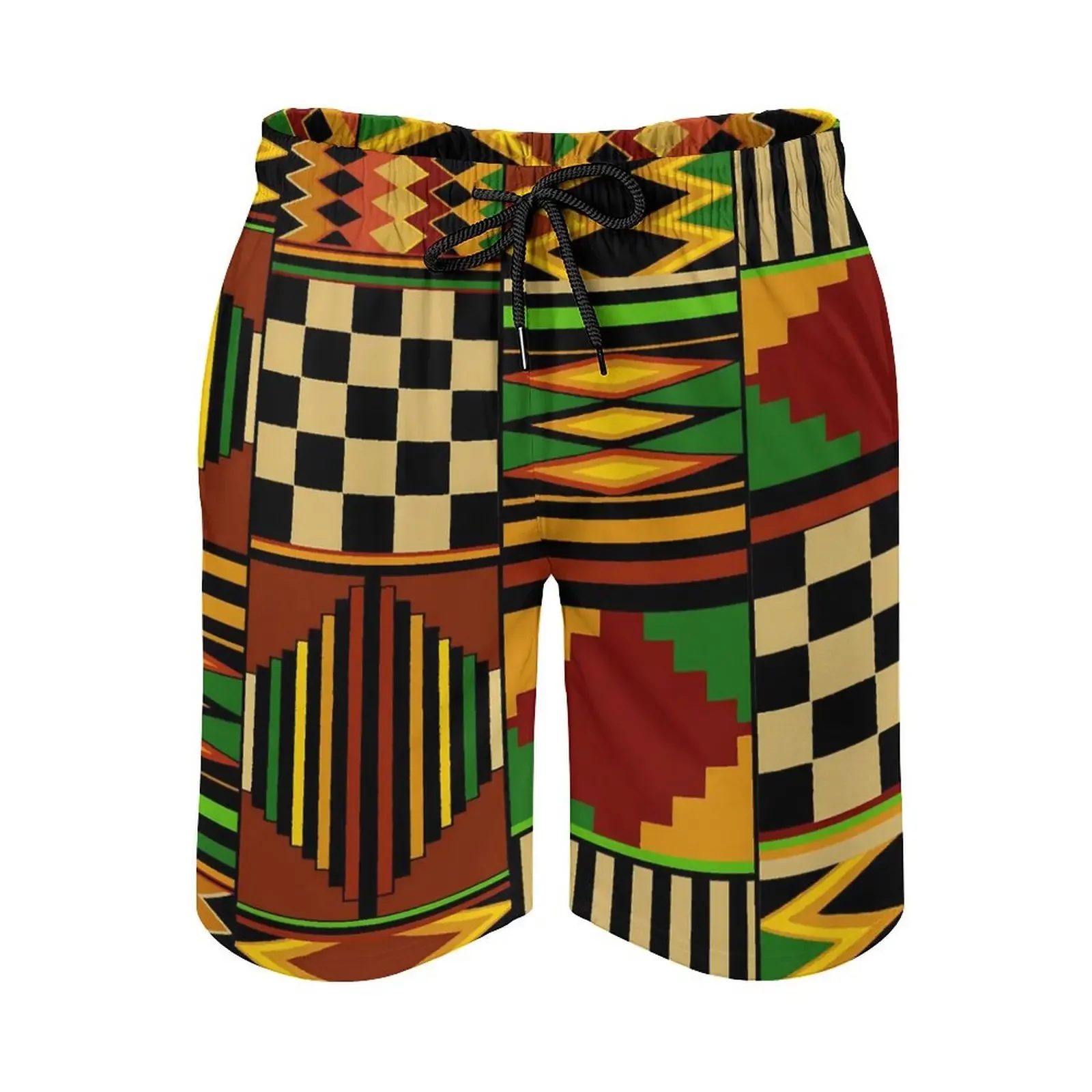 African Ethnic Print Gym Shorts Summer Tribal Kente Design Hawaii Beach Shorts Men Sports Fitness Comfortable Swimming Trunks