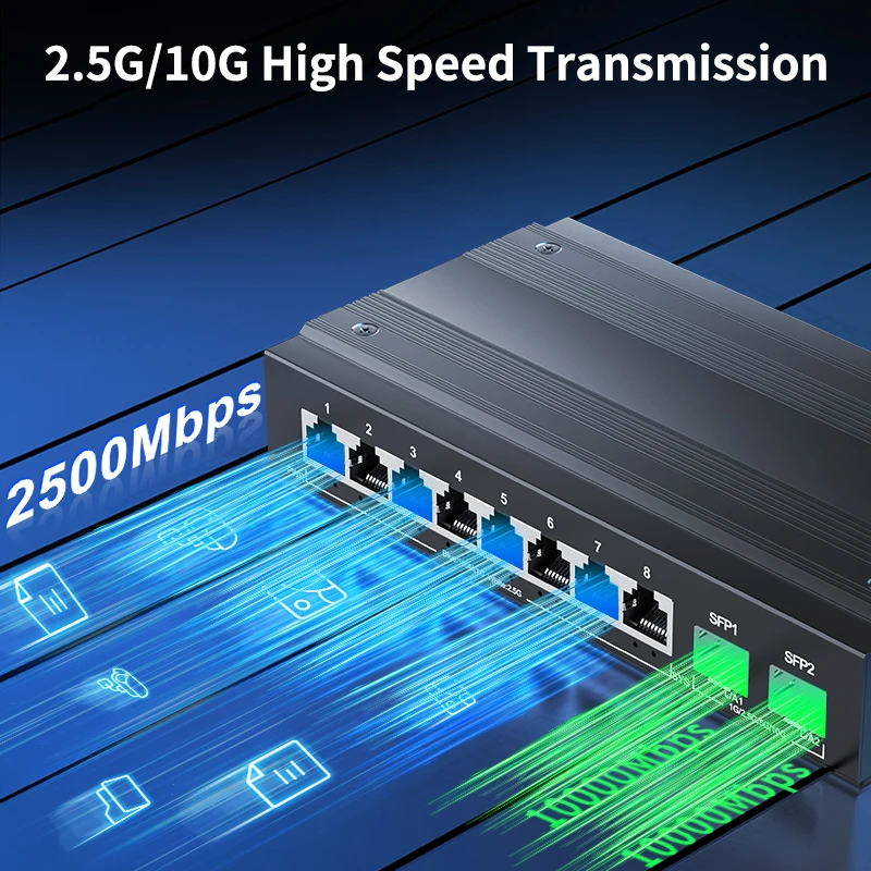Conmutador de red HORACO 2,5G, conmutador Ethernet de 8 puertos con 2*10G SFP + Plug and Play, conmutador Homelab sin ventilador