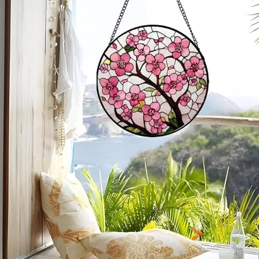 Cherry Blossoms Birth Flower Suncatcher for Door Garden Patio Sun Catchers Decor Christmas Mother's