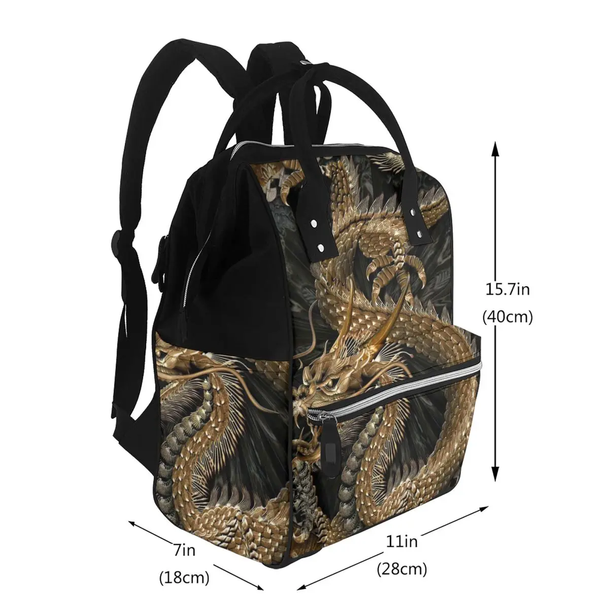 Chinese Traditional Golden Dragon Student Backpack School Bag Hiking Travel Daypack for Men Women Bookbag Shoulder Bags