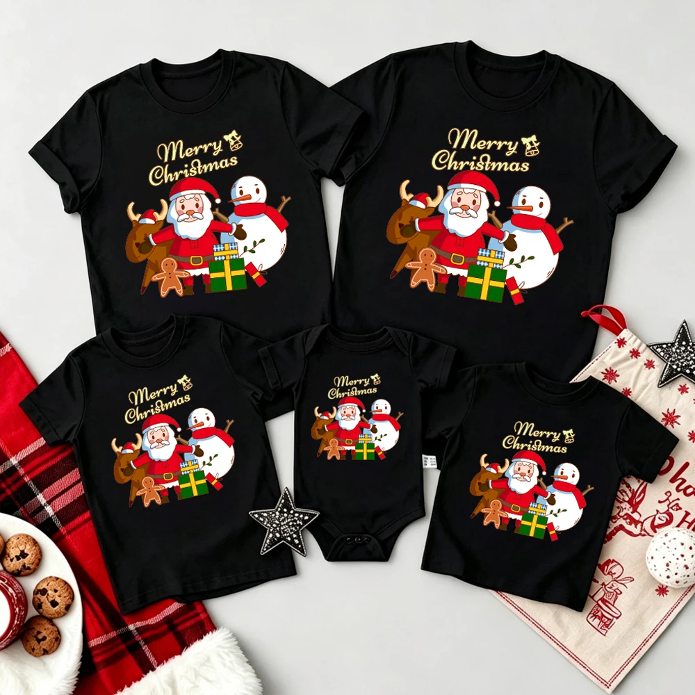 Merry Christmas Santa Claus Family T-Shirts Daddy Mommy and Me T-Shirt Baby Boysuit Family Matching Xmas Party Clothes