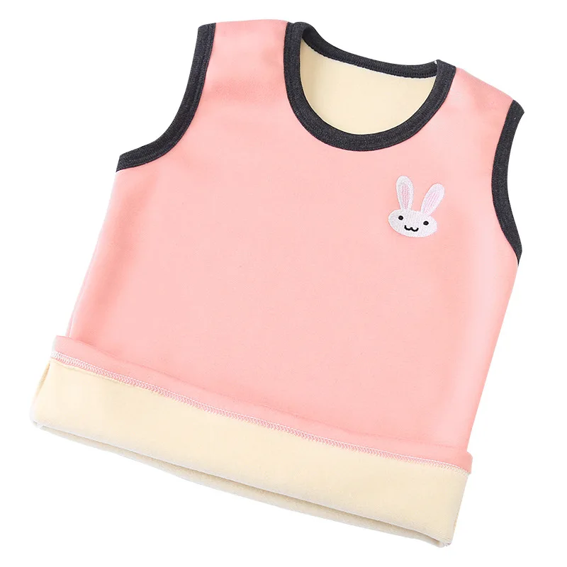 Kids Thermal Underwear Solid Color Vest Girl Rabbit Boy Dinosaur Children Autumn Winter Plush Clothes Top For 3-8Year Girl Boy