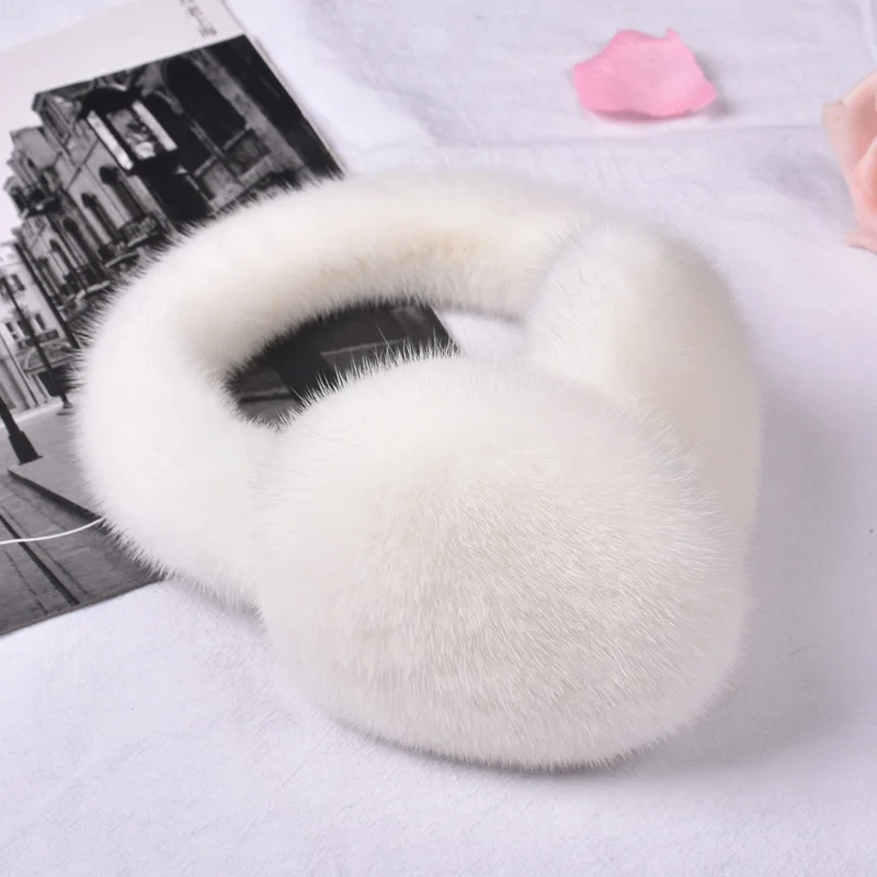 Natural Genuine Mink Fur Earmuffs, Foldable Earflap, Unisex, Lovely Plush Ear Protection, Keep Warm, Men and Women in Winter