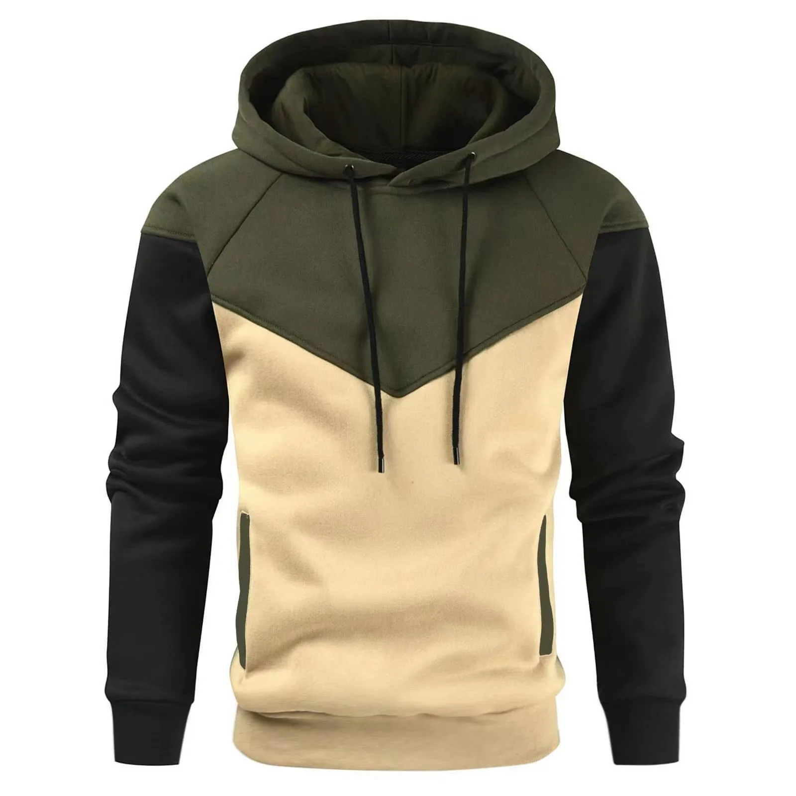 2024 Autumn Hoodie Men Sweatshirts Hooded Long Sleeves Contrast Colors Anti-Pilling Drawstring Color Black Hoodie Men Clothes