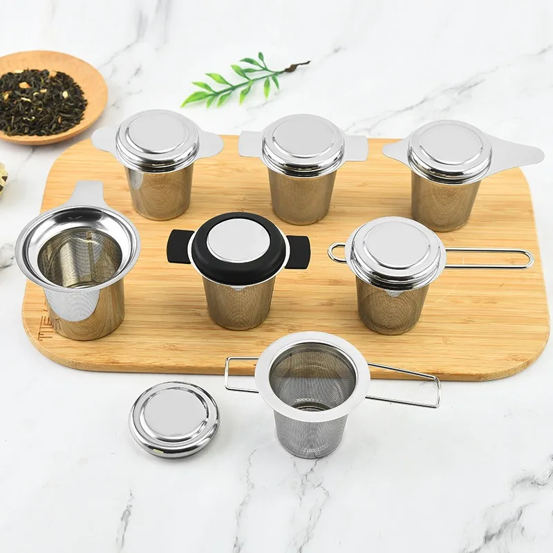 A Set Stainless Steel Mesh Tea Infuser with Lid Reusable Cup Strainer Loose Leaf Spice Filter for Teapots Mugs