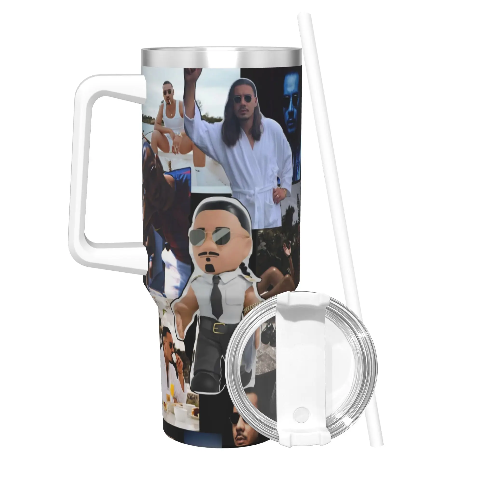 Apache207 Rapper Tumbler With Straw  Stainless Steel Mug Cups Double Wall Vacuum Insulated for Cold Or Hot 40oz