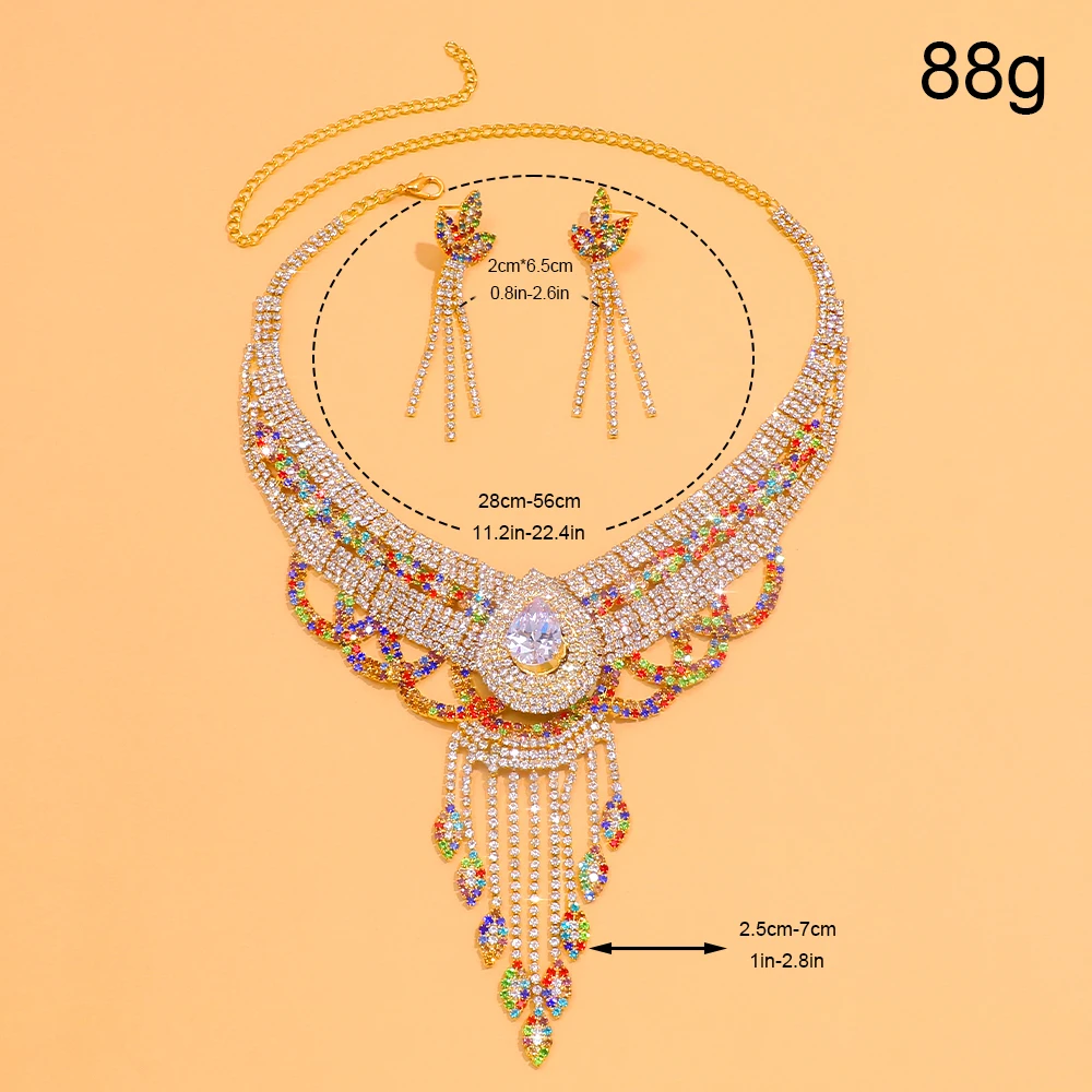 Stonefans Colorful Crystal Necklace Earrings Set Water Drop Accessories High Quality Dubai Bridal Tassel Jewelry Set Women Dress