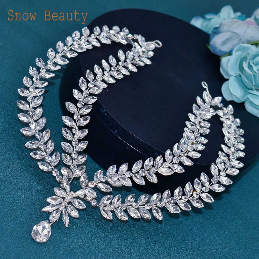 A478 Elegant Bride Forehead Headband Water Droplet Rhinestone Wedding Tiaras Girls Woman Headwear Bridal Hair Jewelry