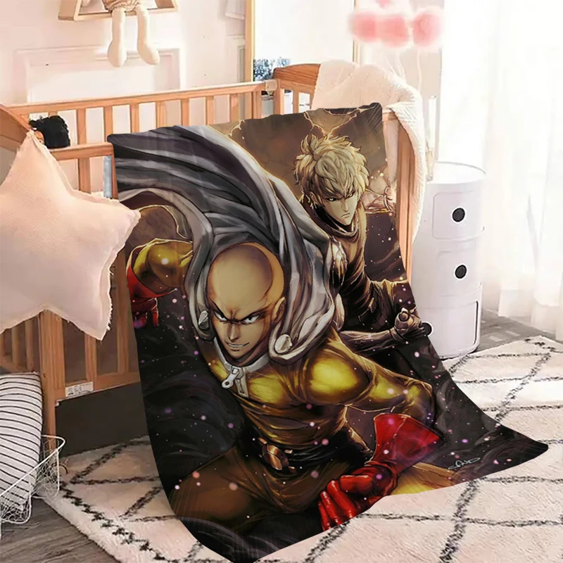 Anime One-Punch Man Throw Knitted Blanket Fluffy Bed Blankets for Decorative Sofa Microfiber Bedding Knee Double Fleece Soft Nap