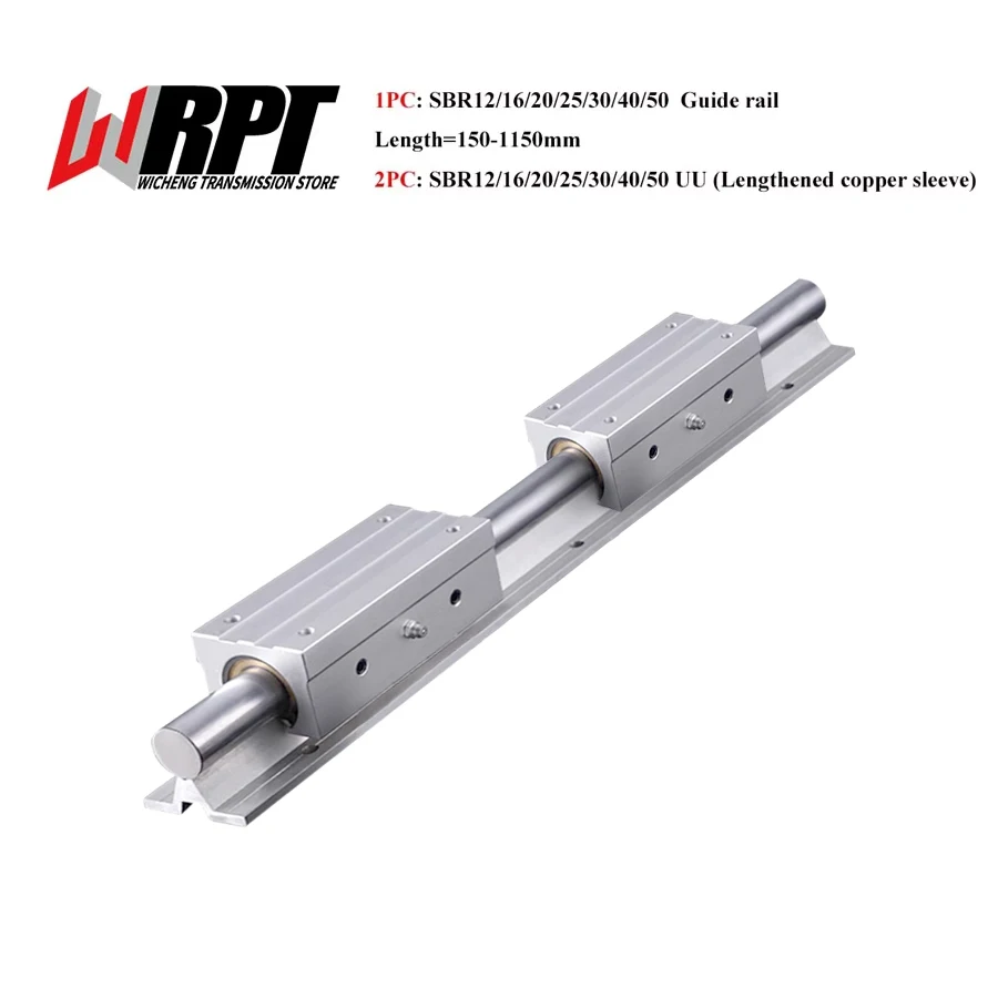 Linear Guide Rail 1PC SBR12 SBR16 SBR20 SBR25 SBR30 SBR35 SBR40 SBR50 Length 150-1150mm 2PCS SBR12-50LUU Lengthen Copper Sleeve