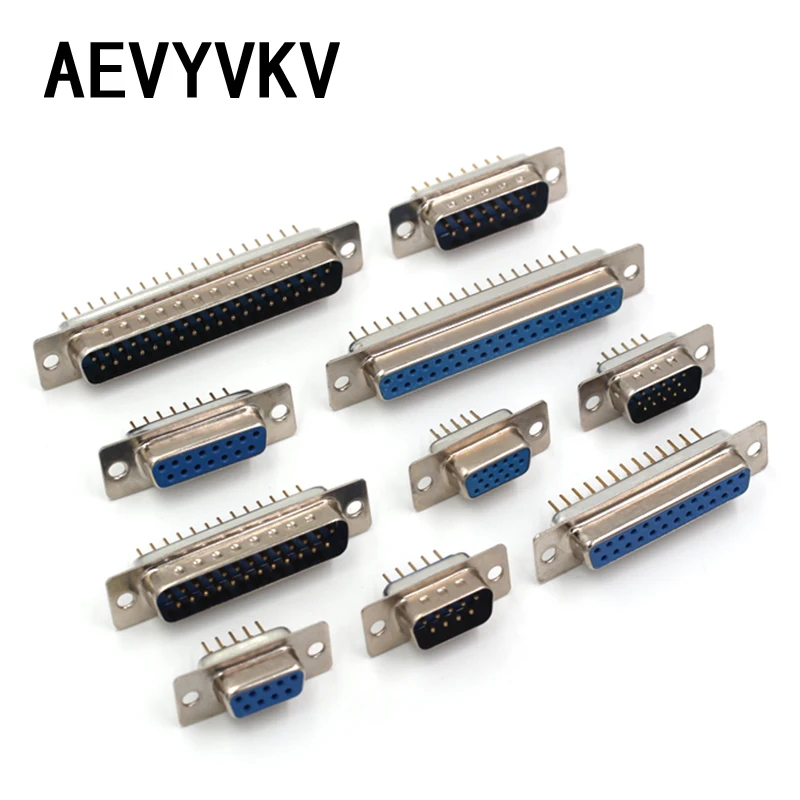 5Pcs DB9 DB15 DB25 DB37 Hole/Pin Female/Male Blue Welded Connector RS232 Serial Port Socket DB D-SUB Adapter DP 9/15/25/37 Pin